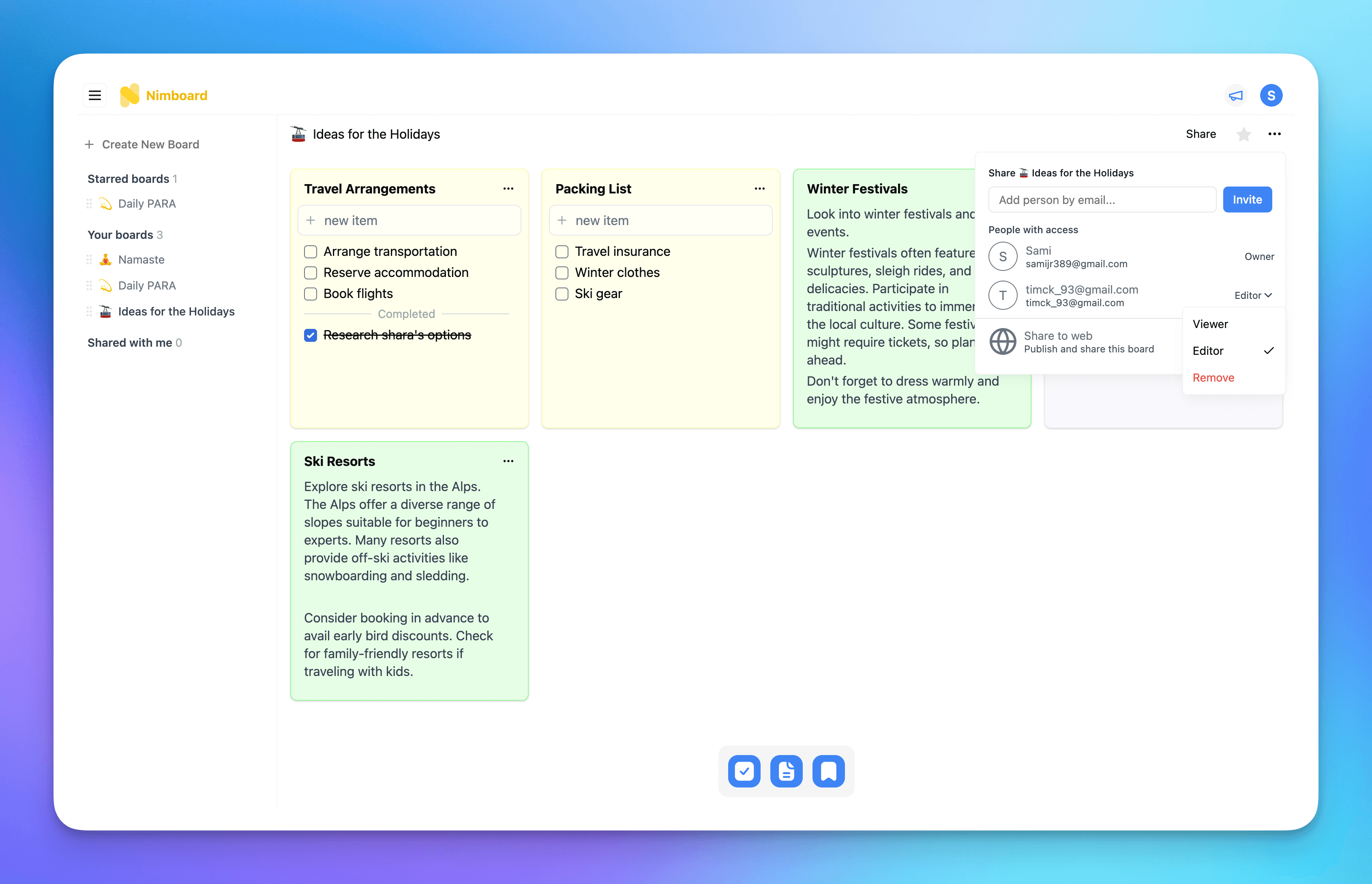 Nimboard Features